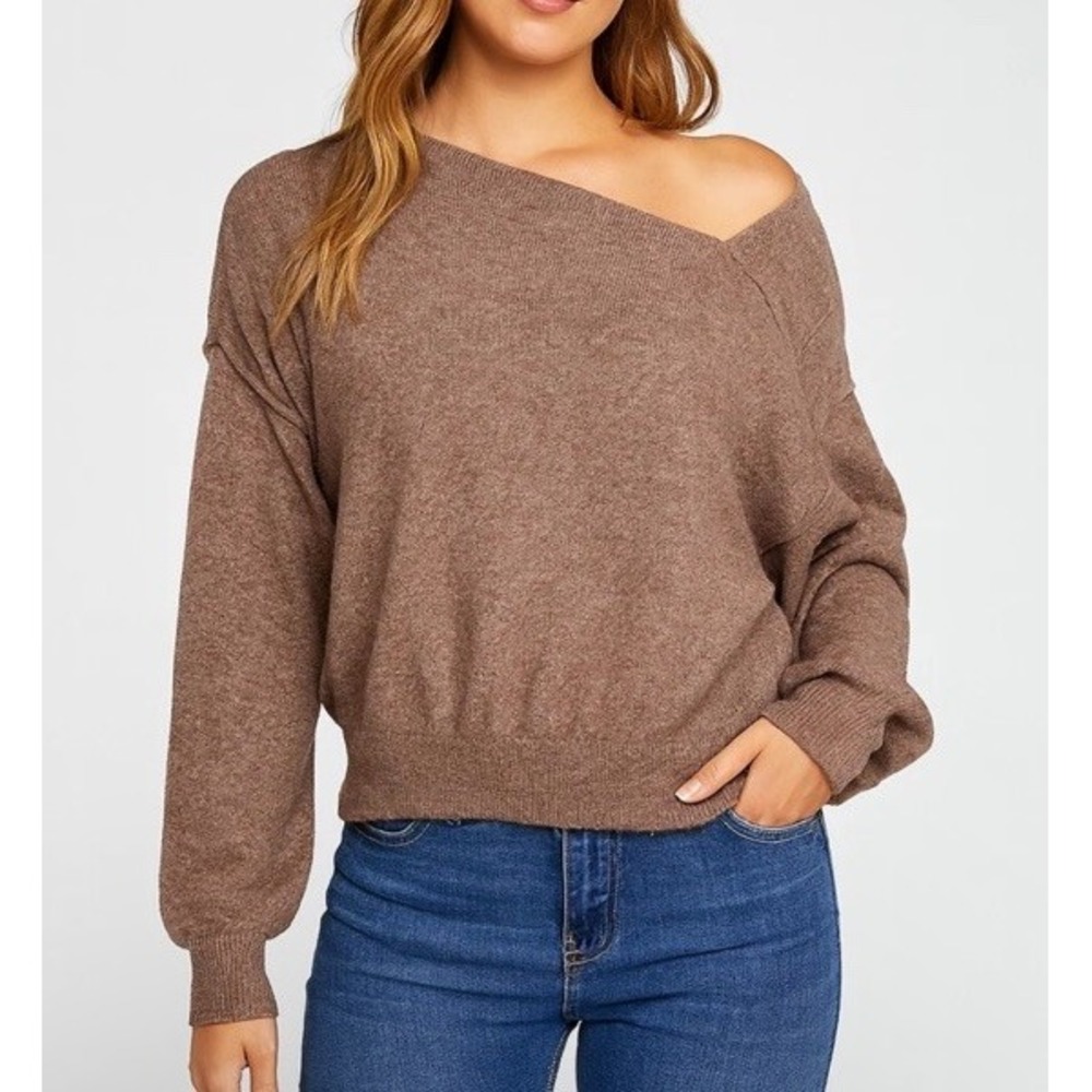 Böhme Women's M Off Shoulder Slouchy Pullover Sweater Balloon Sleeve Mauve Top